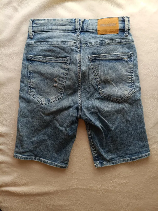 Blue Denim Ripped Shorts - Pull & Bear Men