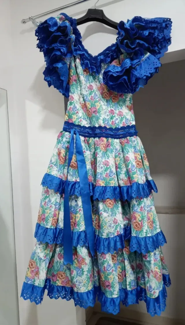 Vestido Sevillana Azul con Flores