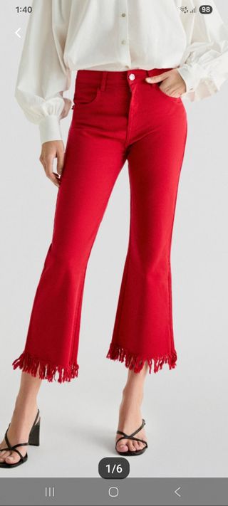 Pantalón culotte mujer flecos bajo rojo