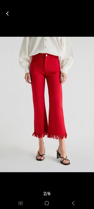 Pantalón culotte mujer flecos bajo rojo