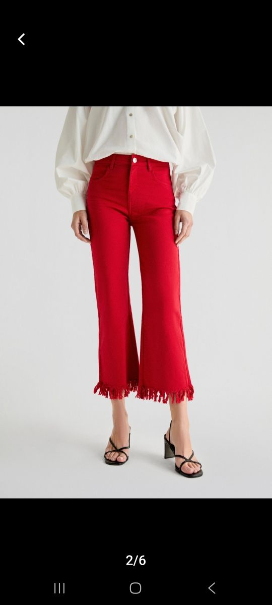 Pantalón culotte mujer flecos bajo rojo
