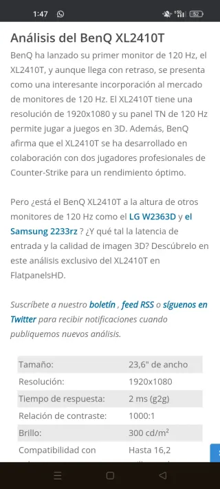 Monitor BenQ XL2410T 120hz