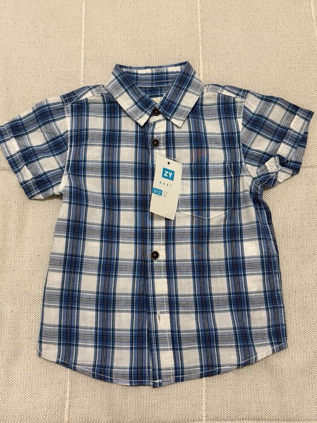 Camisa bebé cuadros azul ZY baby. talla 9/12 meses