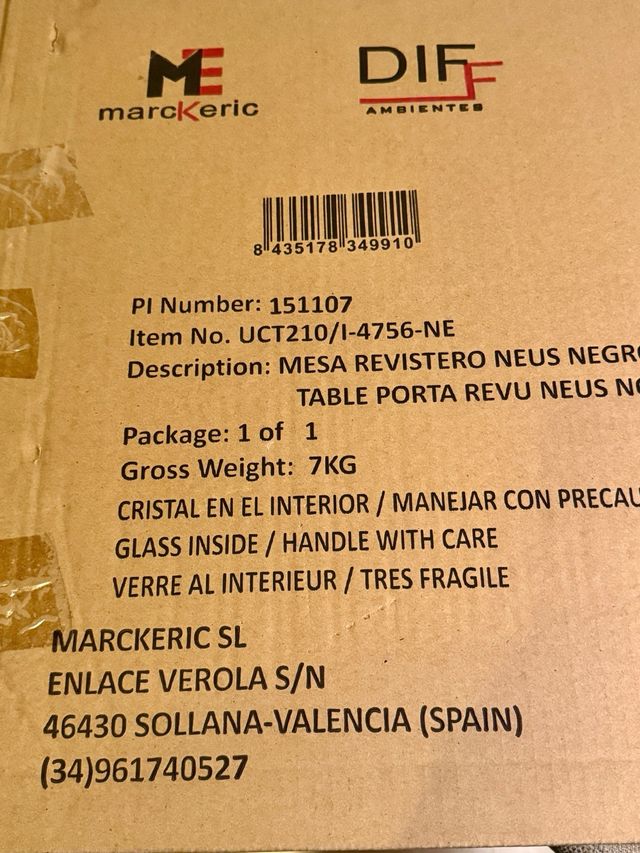 Mesa revistero Neus negra cristal y metal