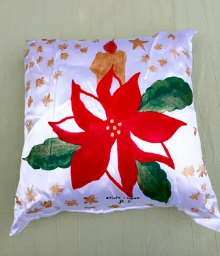 Cuscino decorativo poinsettia e candela