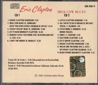 Eric Clapton Milk Cow Blues 2 CD Live