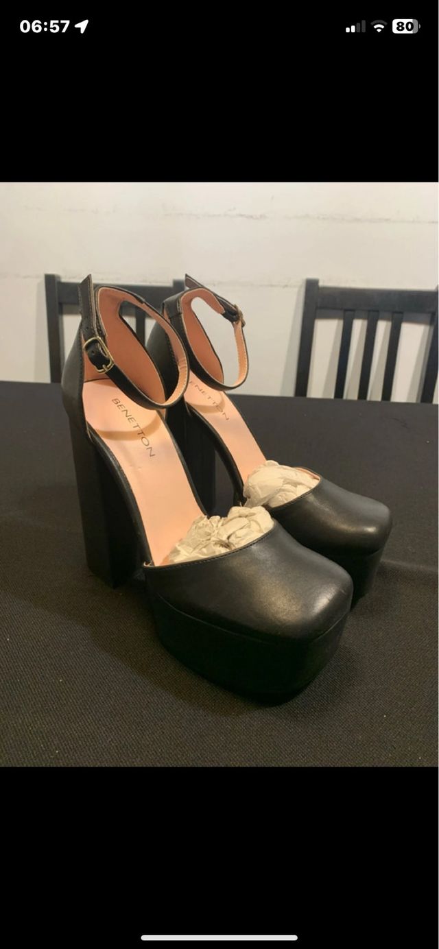 Scarpe Benetton N.38 Tacco e Plateau Nere