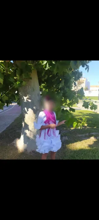 Vestido de flamenca niña blanco y rosa