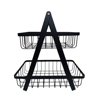 Frutero metal negro, con 2 bandejas