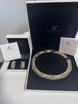 Collar y pendientes Swarovski oro y turquesa