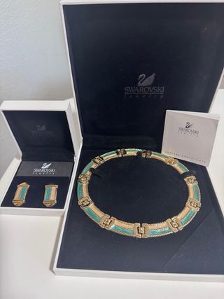 Collar y pendientes Swarovski oro y turquesa