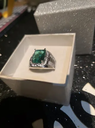 Anillo Plata Ley Esmeralda Rectangular