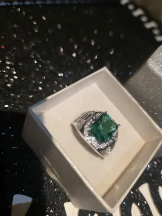 Anillo Plata Ley Esmeralda Rectangular