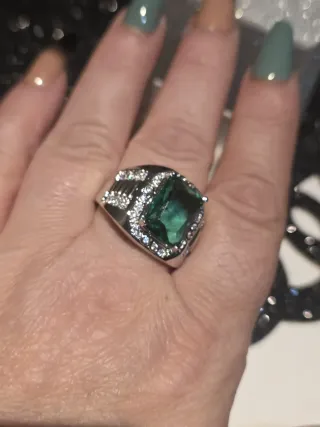 Anillo Plata Ley Esmeralda Rectangular