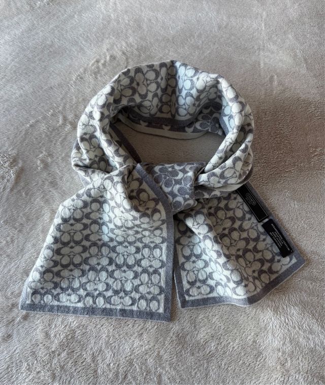 Sciarpa Coach double face grigio lurex e panna