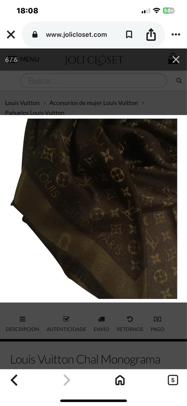 Pañuelo Louis Vuitton Monogram Marrón Reversible