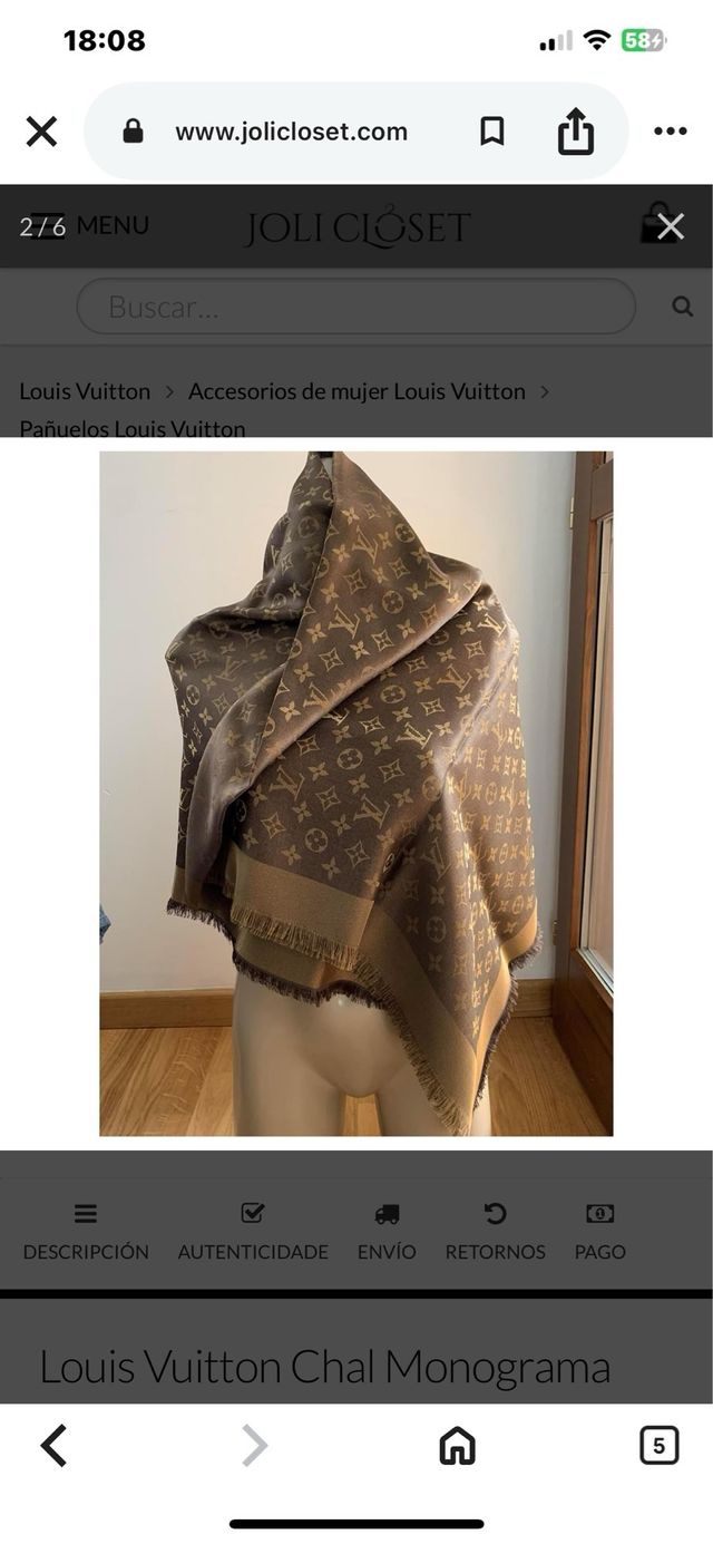 Pañuelo Louis Vuitton Monogram Marrón Reversible