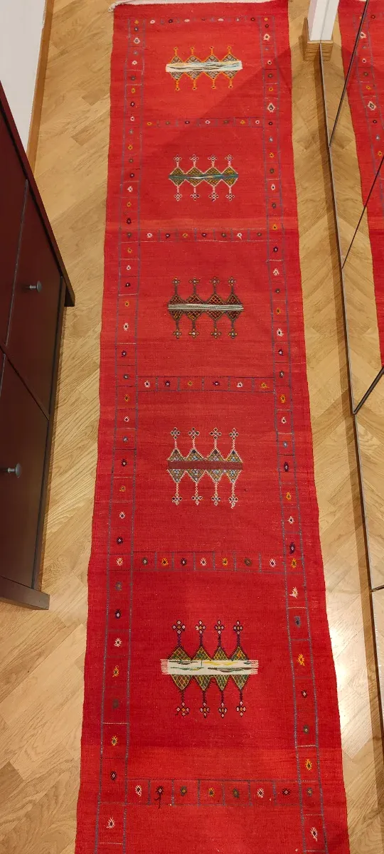Tappeto passatoia Kilim rosso e multicolor