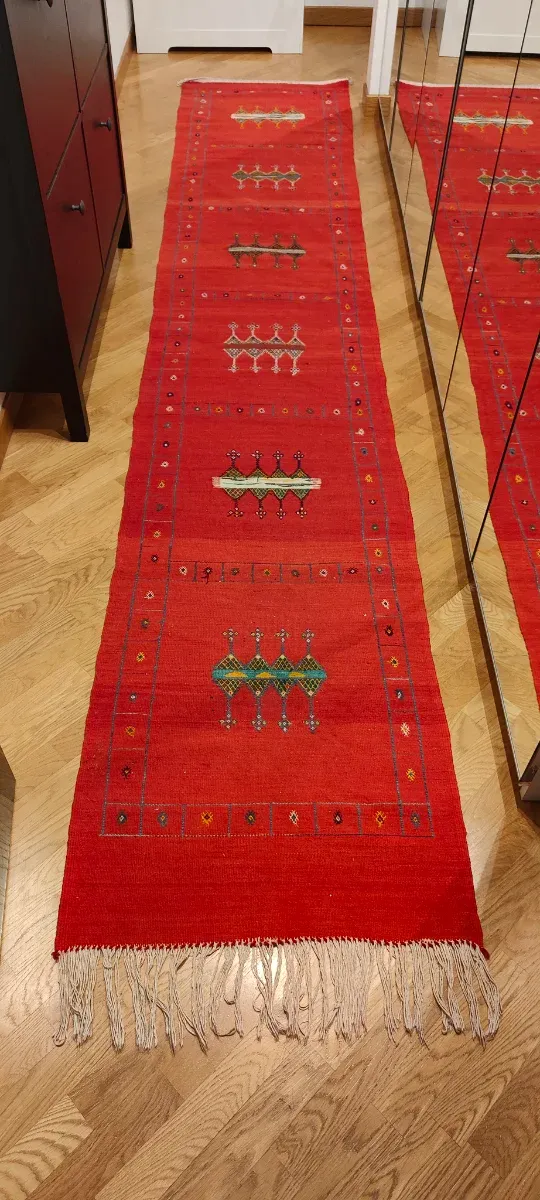 Tappeto passatoia Kilim rosso e multicolor