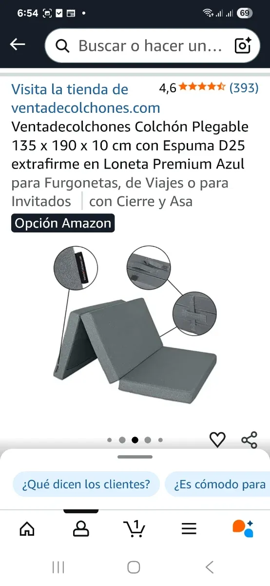 Colchón Plegable Azul premium con cierre y asa.