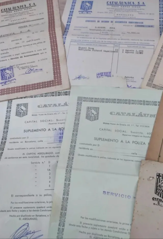 Seguros Cataláunica Años 40-50. Póliza y documenta