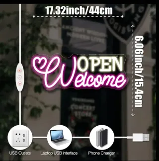 Lampada Neon Led "OPEN WELCOME"