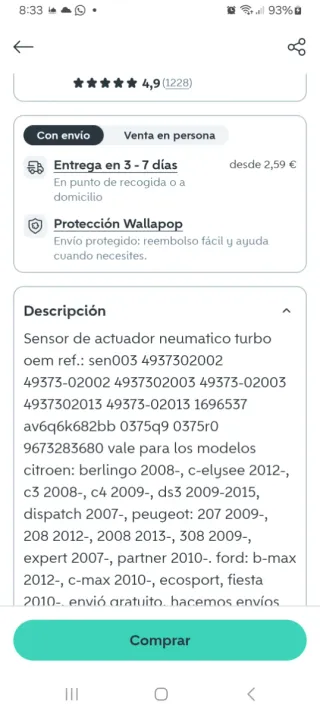 Sensor Actuador Neumático Turbo RE 1696537