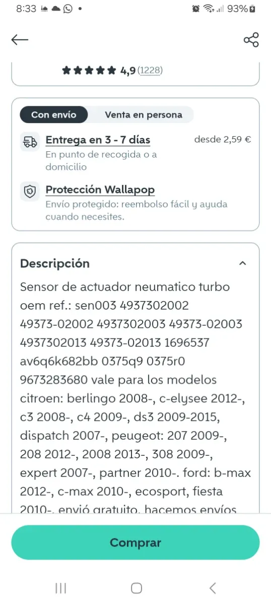 Sensor Actuador Neumático Turbo RE 1696537