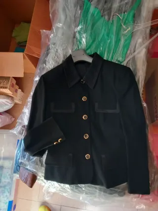 Traje lana Falda y Chaqueta Negro Talla 44