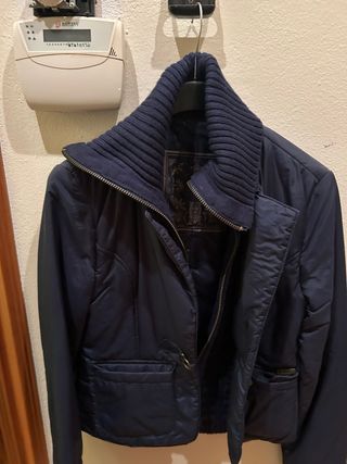 Giacca donna blu con collo in maglia