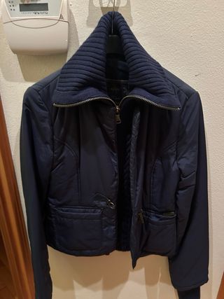 Giacca donna blu con collo in maglia