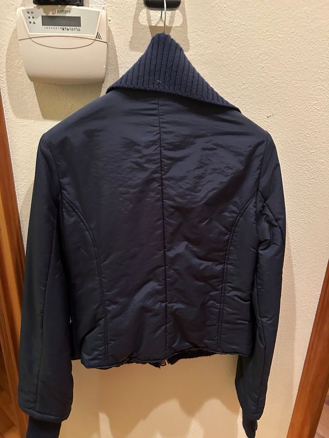 Giacca donna blu con collo in maglia