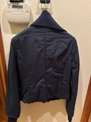 Giacca donna blu con collo in maglia