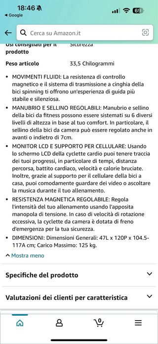 Cyclette magnetica per allenamento