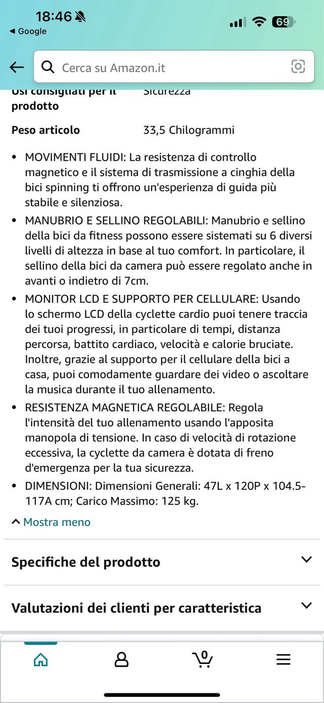 Cyclette magnetica per allenamento