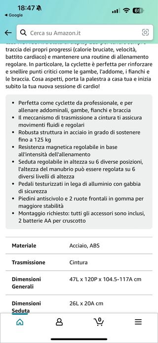 Cyclette magnetica per allenamento