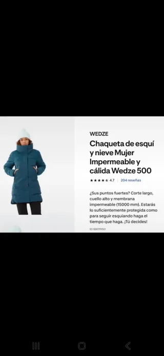 Chaqueta esquí y nieve mujer Wedze 500