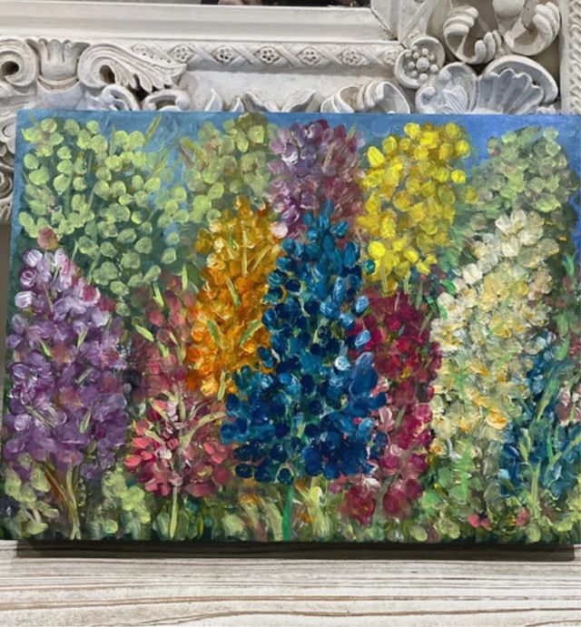 Pintura al óleo de flores multicolor