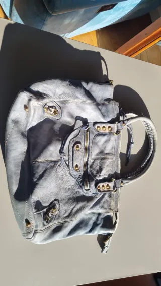 Borsa vera pelle Bayside blu/grigio