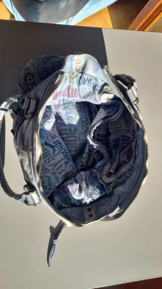 Borsa vera pelle Bayside blu/grigio