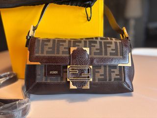 Borsa Fendi Tessuto Logo Pelle Marrone