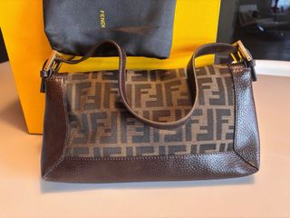 Borsa Fendi Tessuto Logo Pelle Marrone