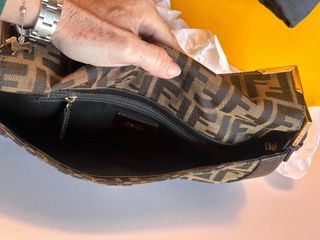 Borsa Fendi Tessuto Logo Pelle Marrone