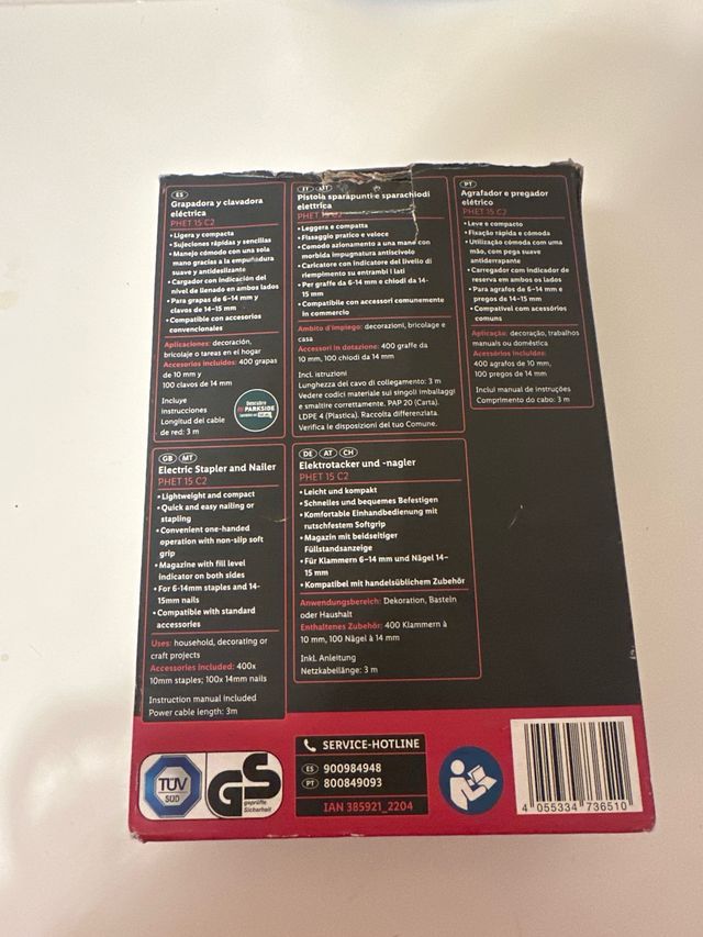 Grapadora y Clavadora Eléctrica Parkside PHET 15C2