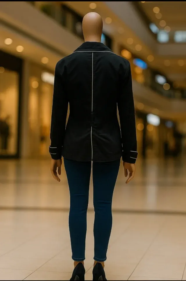 Gabardina negra con ribete blanco