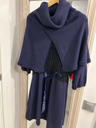 Vestido punto negro y azul con lazo