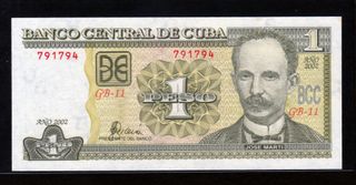Cuba 1 Peso 2002 UNC/SC Pick.121b Serie 791794