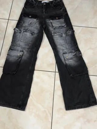 Jeans donna cargo neri/grigi
