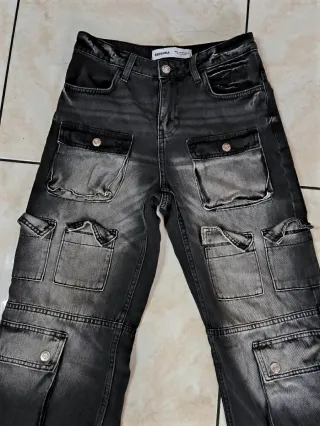 Jeans donna cargo neri/grigi