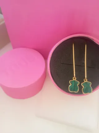 Pendientes Tous Largos Malaquita ,oro